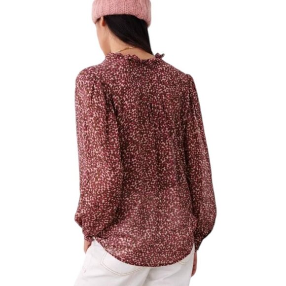 Ba&sh Pabi Printed Ruffle Neck Button Up Blouse Size M - Picture 14 of 15